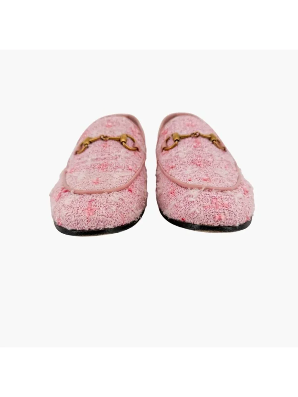 Gucci Jordaan Light Pink Tweed Horsebit Loafers Size 37 US 7 Women's Flats - Picture 6 of 15